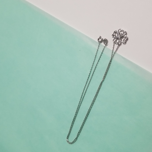 925 Sterling Silver Clover Pendant Necklace With CZ - Picture 6 of 8